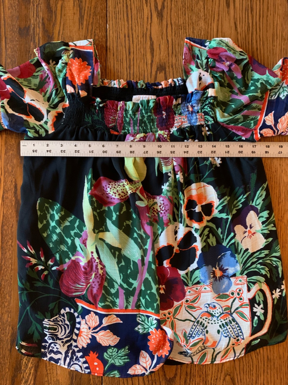 Anthropologie Multicolor Floral Patchwork Off-Shoulder Blouse - Picture 7 of 9